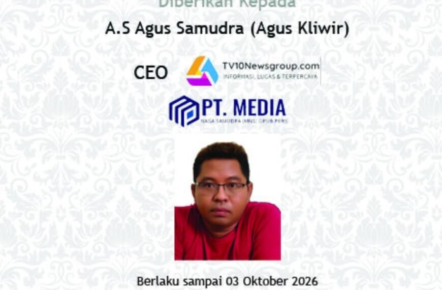 Resmi, Agus Kliwir Terima Sertifikat Keanggotaan SMSI, TV10Newsgroup
