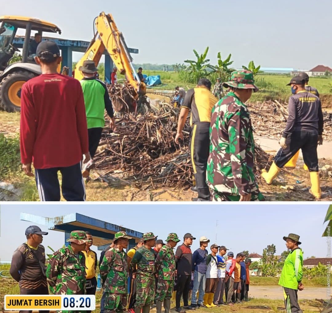 DPUTR Pati Bersama TNI, POLRI Berhasil Bersihkan Sampah di Bendung Bangklean