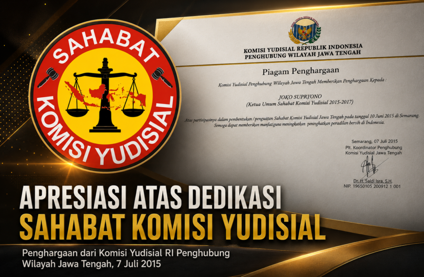 Joko Sutrisno Terima Penghargaan Komisi Yudisial, Dorong Penguatan Partisipasi Publik Kawal Integritas Peradilan