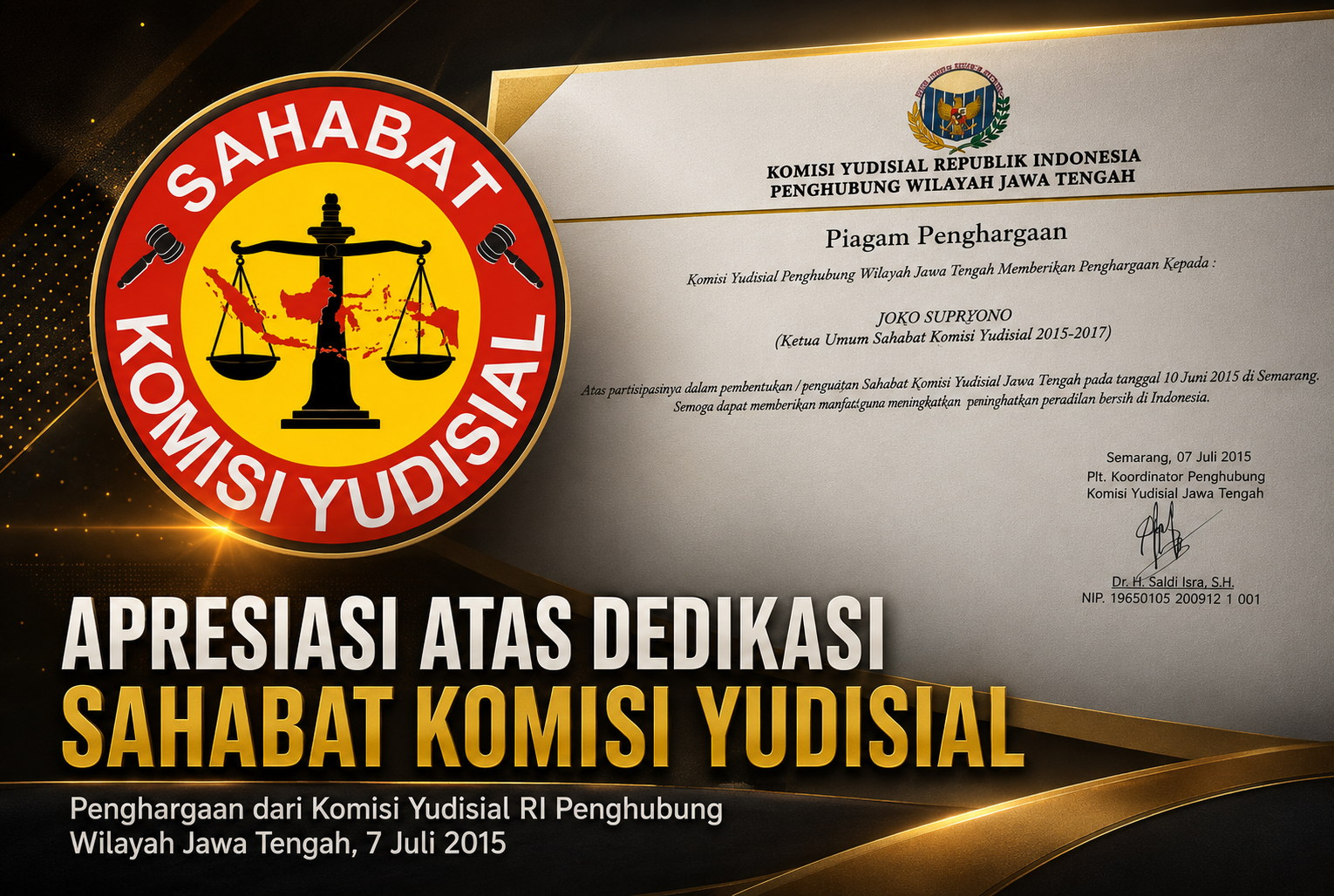 Joko Sutrisno Terima Penghargaan Komisi Yudisial, Dorong Penguatan Partisipasi Publik Kawal Integritas Peradilan